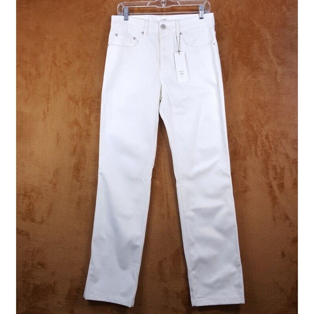 AMI Mens Jeans Size 28 White Wash Straight Fit High Rise Button Fly Denim $270